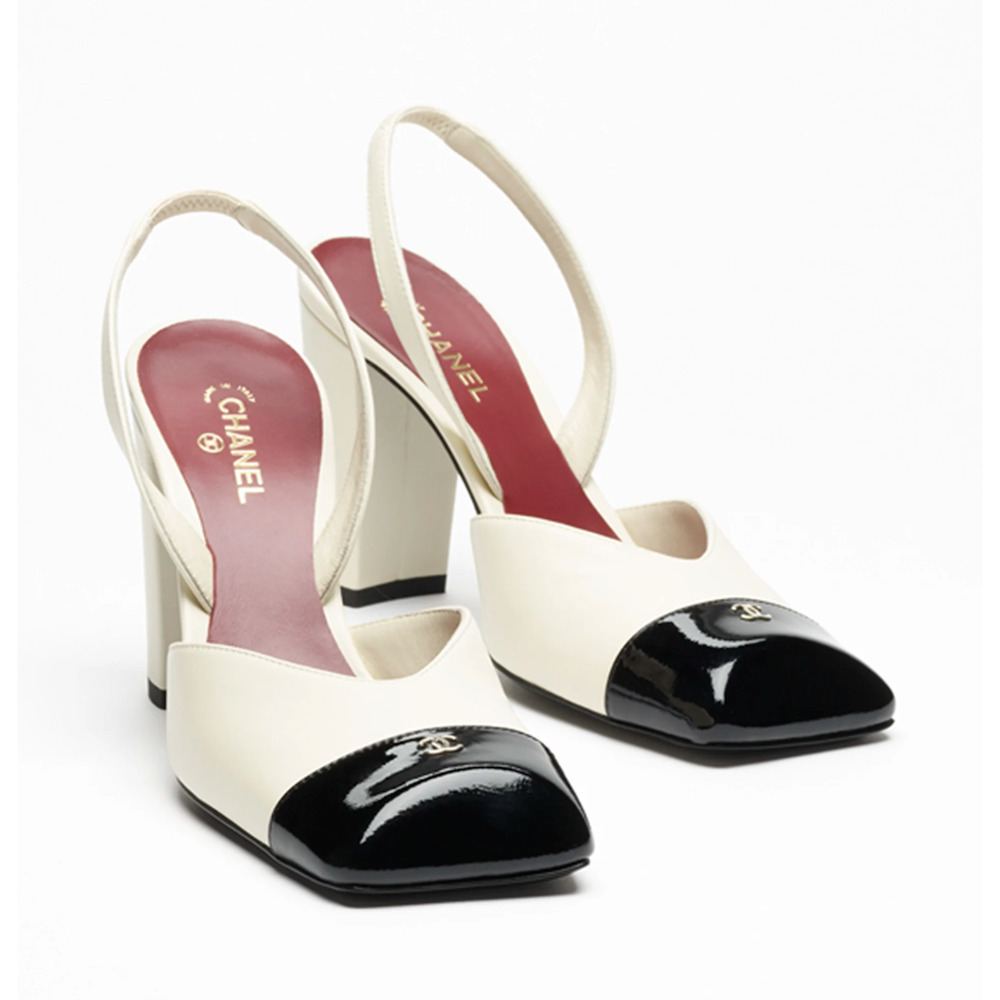 Chanel 26S Blazy Ivory Black Square Toe Sling CC Slingback Block Heel Pump 40 - Picture 3 of 16
